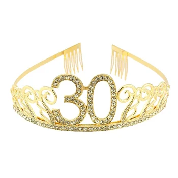 

30th Birthday Party Decoration Favor Gifts for Women Rhinestone Gold 30 Birthday Tiara Crown Headband Happy 30th Birthday Party