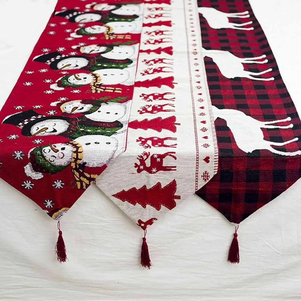 

Cotton Embroidered Christmas Table Runner 180*35cm Deer Christmas Tree Table Runner Cloth Cover Home Party New Year Decoration
