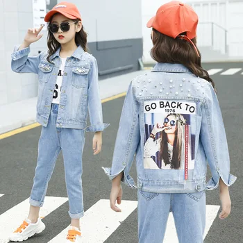 

IENENS Denim Outerwear Kids Jeans Coat Girls Jackets Spring Autumn Clothes Children Turn-down Collar Loose Jacket