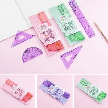 

4pcs/set Rulers Cartoon Soft Cartoon Set Ruler Straight Special Student Angle Stationery PVC Triangle Ruler Supplies Ruler E2W2