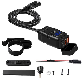

12V Digital Voltmeter Portable Stable Universal Motorcycle Accessories Easy Install ATV Square Dual USB Phone Charger Waterproof