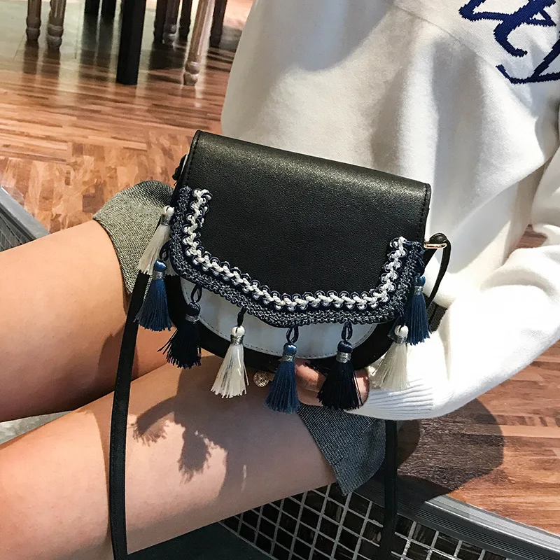 

2020 New Style Bag Korean-style Fashion-Style Tassels Square Sling Bag Contrast Color Versatile Shoulder Bag GIRL'S Oblique Smal