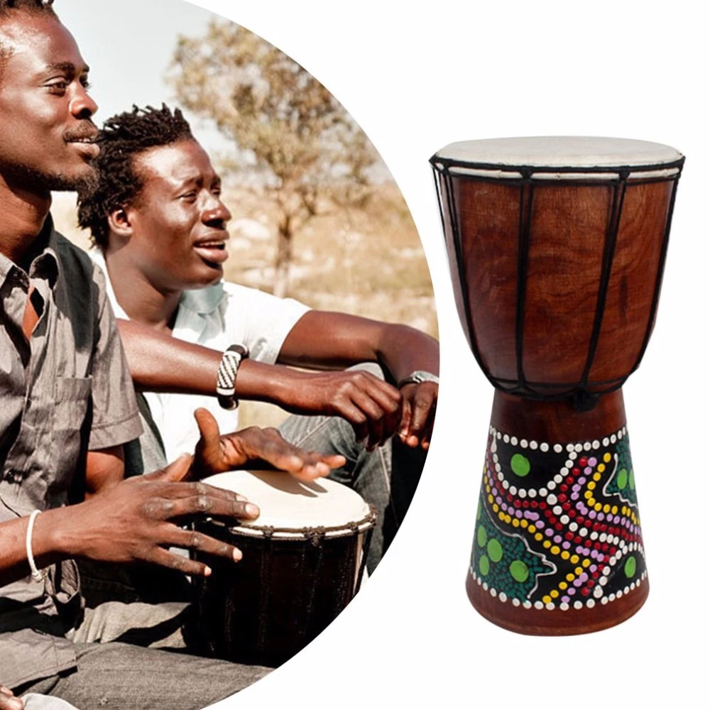 

6in African Drum Hand-Carved Solid-Wood Goat-Skin Traditional African Djembe percussion Musical Instrument