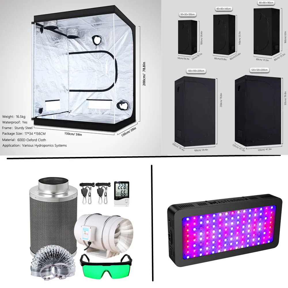 Growbox Grow Tent Kit Completo Grow Light Lamps Set Ventilatori Da 4/5/6/8 Pollici Filtro Aria A Carbone Ts 600-1200W 50-300Cm Tenda Da Coltivazione P