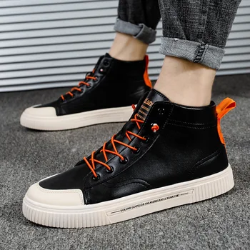 

High top sneakers male leather autumn shoes 2020 trendy platform sneakers men comfy walking shoes