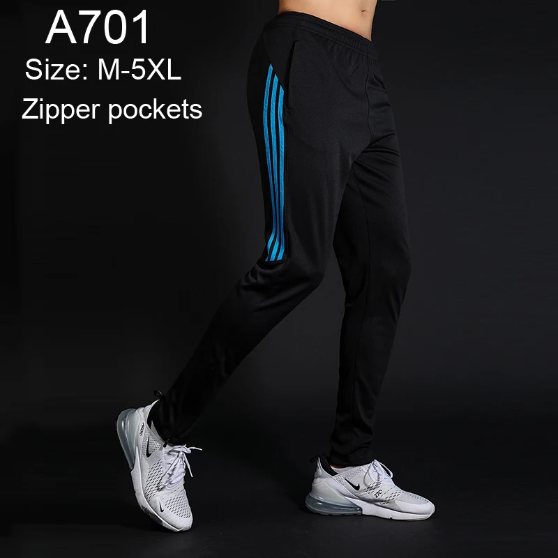 A701 Blue Мужские спортивные штаны для бега на молнии, спортивные штаны для футбола, спортивные штаны для тренировок, эластичные леггинсы для бега, штаны для спортзала - Цвет: A701 Blue