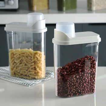

Airtight Food Storage Container with Measuring Cup Scale Cover Transparent Large Capacity Cereal Plastic Grains Storage Box