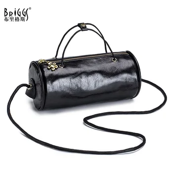 

BRIGGS Design Fashion Ladies Handbag Genuine Leather Women Crossbody Bag Small Barrel-shaped Female Shoulder Bag High Quality