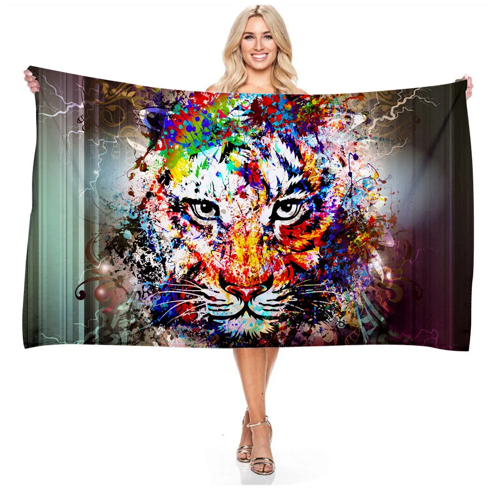 

Beach Towel Tigers Wolfs Lions 3D Digital Printing Rectangle Superfine Fiber Beach Towel Funny Pattern Colorful Towel For Beach