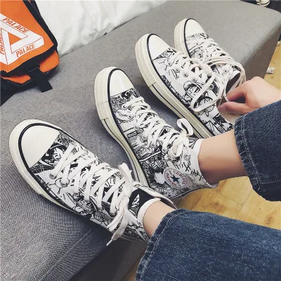 

Anime ONE PIECE Monkey D Luffy cosplay shoe Scrawl hand painted Luffy canvas shoes fashion unisex High-top sneakers womens shoes