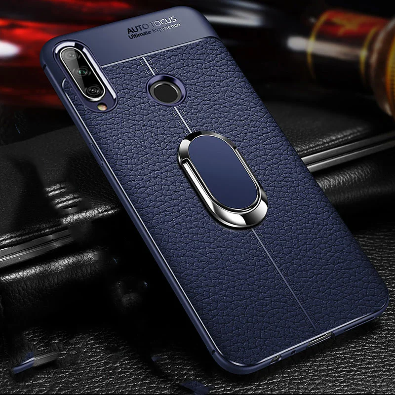Для huawei Honor 9X, Премиум чехол, кожа, текстура, мягкий силиконовый чехол для huawei Honor 9X, Gobal, чехол, магнитное кольцо, держатель - Цвет: Blue