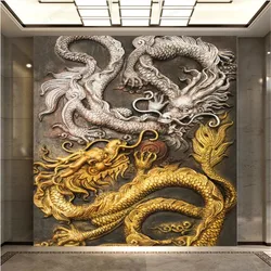 Custom Chinese Style 3D Embossed Dragon Photo Wallpapers for Luxury Home Decor Hotel Restaurant Entry Aisle Mural Wallpaper 3D