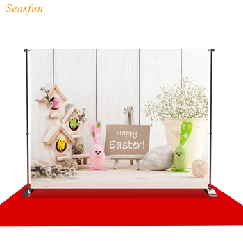 

LEVOO Photography Backdrop Happy Easter Easel Bunny Birdhouse Wooden Decoration Background Photo Studio Photocall Shoot Prop