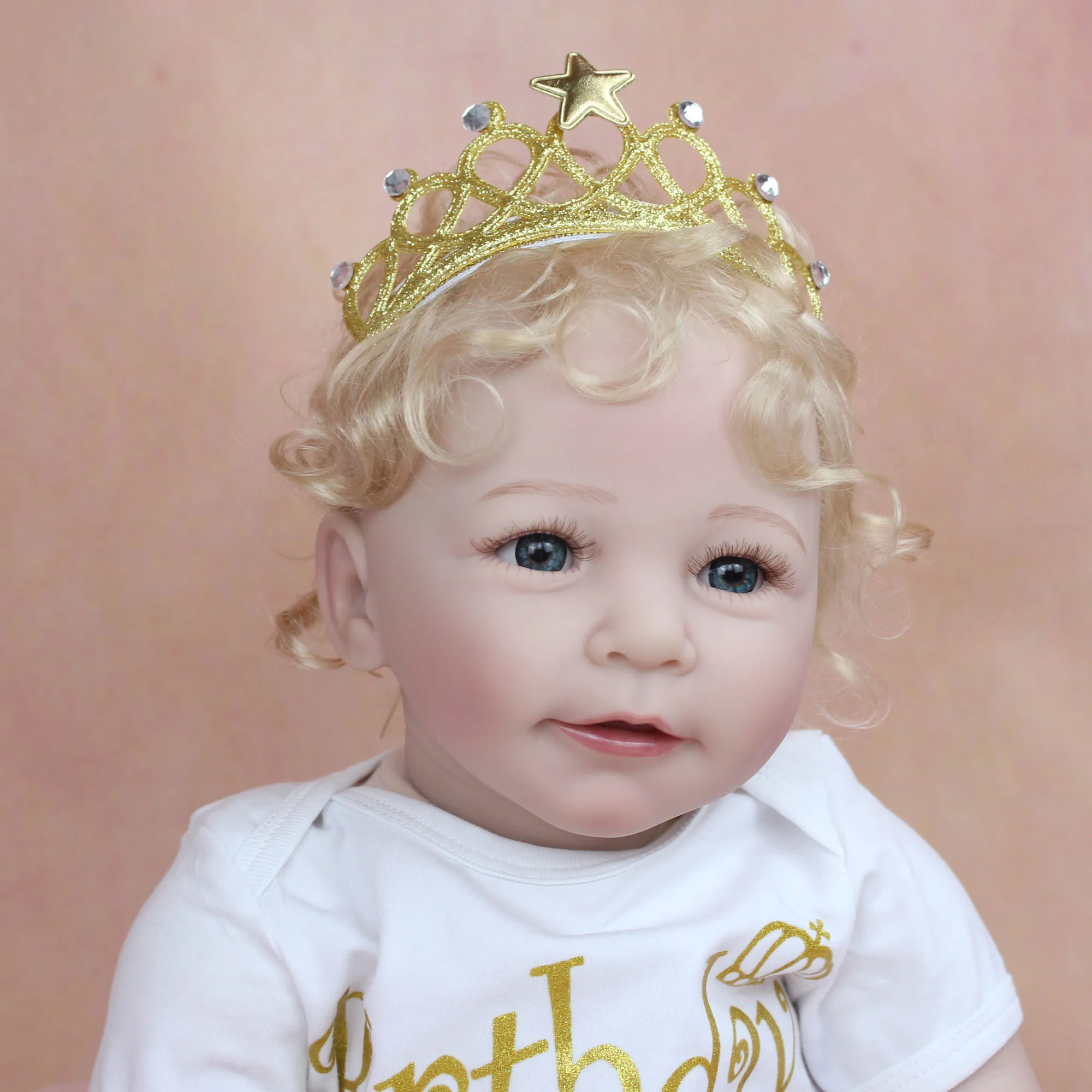 55 CM Soft Silicone Baby Reborn Doll Toy Lifelike For Girl Cloth Body Realistic 22 Inch Blonde Hair Toddler Princess Bebe 4