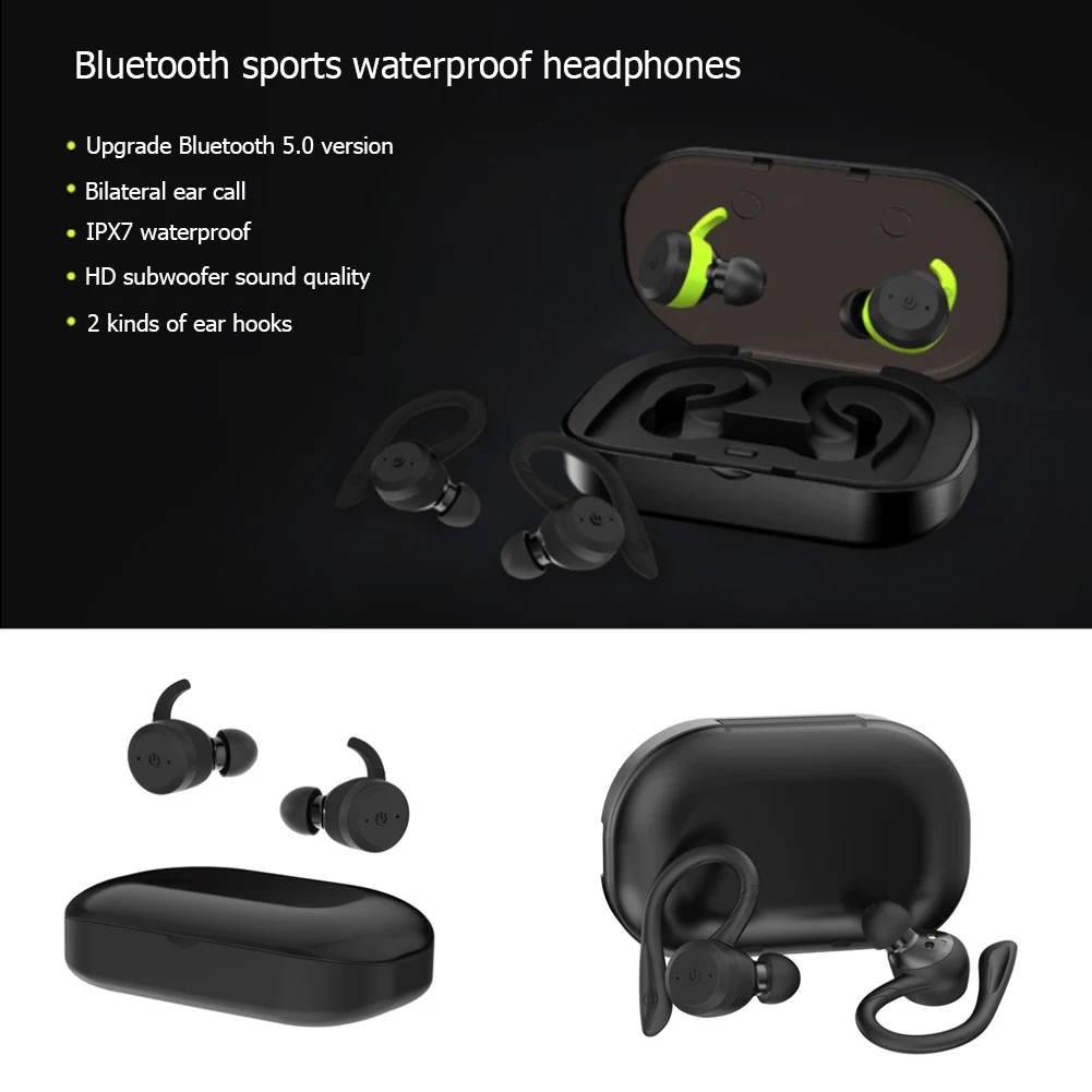 

Sports Waterproof Wireless Bluetooth Earphone Replaceable Headphones Ear-hook Stereo Earbuds Earphones with Mic