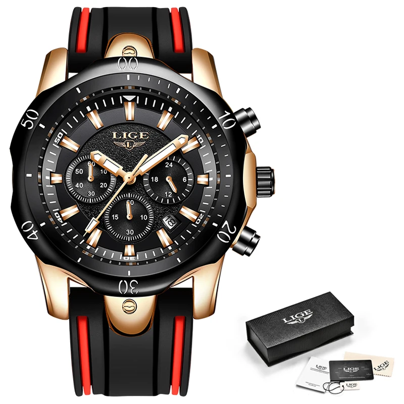 LIGE новые мужские часы с силиконовым ремешком модные брендовые Роскошные деловые