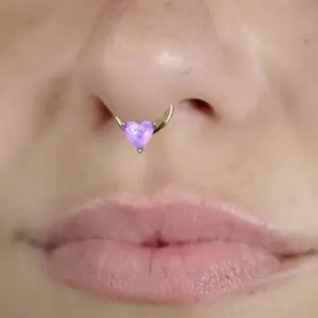 

Women Stainless Steel Synthetic Opal Stone Nose Clicker Ring Body Piercing Jewelry