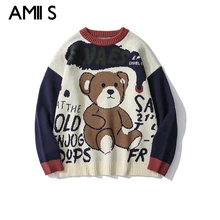 

2022 NEW Men Vintage Warm Knitwear Hip Hop Pullover hand-painted bear Streetwear Fashions Losse Sweater Women couple Clothes