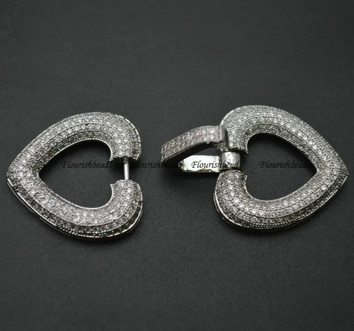 24x48mm Paved CZ Beads Double Heart Shape Necklace Clasps Fashion Jewelry Accessories 5pc per Lot