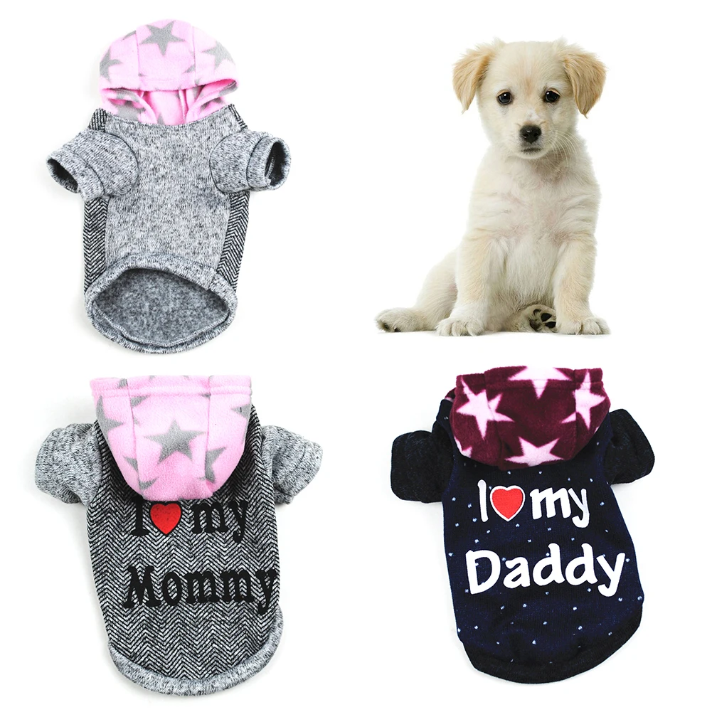 Толстовка с капюшоном для питомца собаки щенка I Love Daddy Mommy, костюм, куртка, пальто, одежда