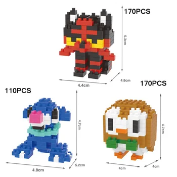 

cartoon game figures nanobricks nintendoes poke sun & moon building brick gosanke Rowlet Litten popplio micro diamond block toys