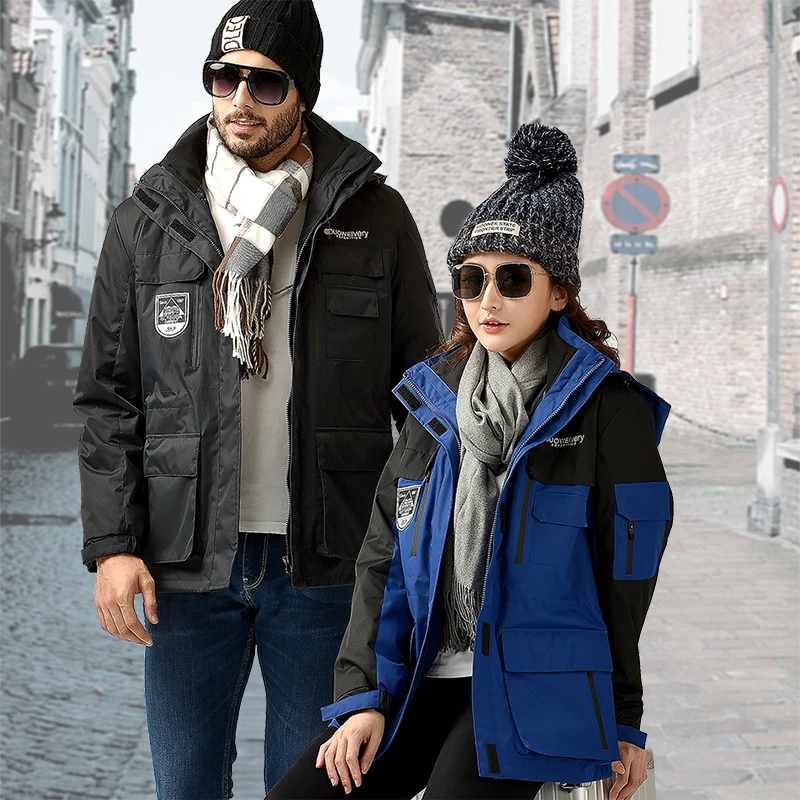 Ropa de carga al aire libre Hombre tres en uno mujer otouno Invierno Twinset amantes cortavientos chaqueta de esquie mantener cali