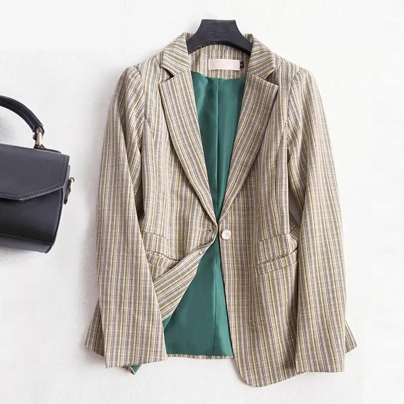 

2020 Autumn Fashion Women Plaid Suit Women's Coat Slim Plus Size 3xl Notched Womens Blazers Long Sleeve Ladies Office