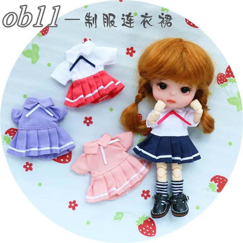 Lovely Doll Pleated Skirt Dress for OB11 1/12 BJD Girl Dolls Outfits DIY Toys 
