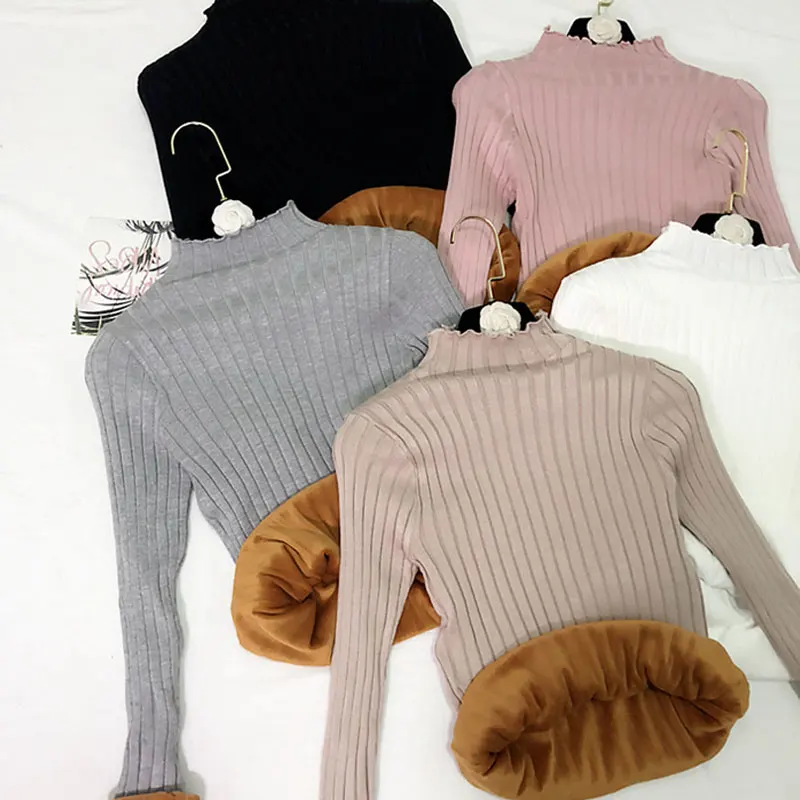Winter Warm Thicken Sweater Half Turtleneck Women Short Knitted Pullover Plus Velvet Thicken Bottom Sweater Casual Female Jumper