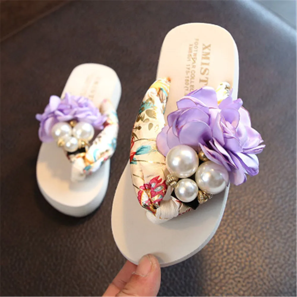 Girls Sandals Toddler Slippers Rubber Child Home Shoes Flowers Princess Non-slip Slides for Girls Large Slipper Outdoor Shoes