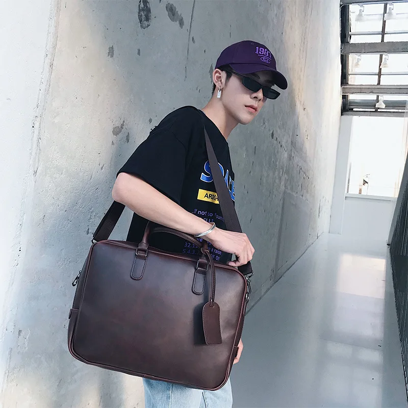 

Crazy horse leather official handbag retro shoulder slung computer business men's bag