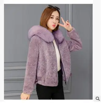 purple Зимний женский корейский мягкий искусственный овечий стриженый мех Свободное пальто женский искусственный Лисий мех с капюшоном толстые теплые куртки верхняя одежда - Color: purple