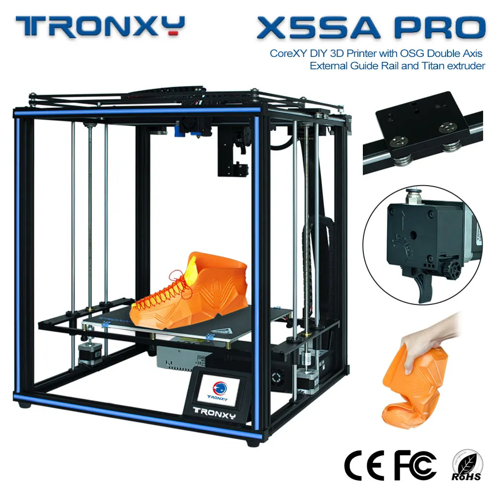 Goedkoop Tronxy Nieuwste Upgraded X5SA PRO 3D Printer CoreXY DIY OSG Dubbele As Externe Geleiderail en Titan Extruder Flexibele Materiaal