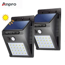 Anpro светодиодный настенный светильник на солнечной энергии, 2 шт., 20 светодиодный PIR датчик движения, водонепроницаемый светильник, уличный двор, дорожка для дома, сада, Лампа безопасности