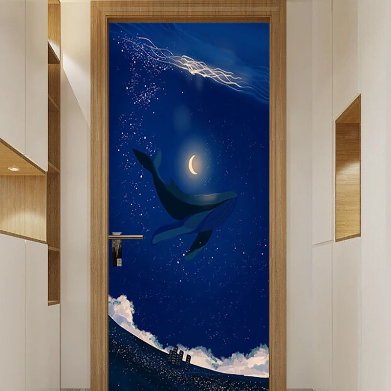 

Self Adhesive 3d Door Sticker Home Decor Night View Waterproof Canvas Print PVC Poster Wall Art Picture Suit For Children Room