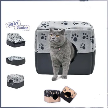 

Multifunctional Cat Cave Bed Dog Bed Mat Pet Cat Sofa Kennel Paw Pattern Soft Cat Kitten Puppy Nest Pet Supplies New Arrival