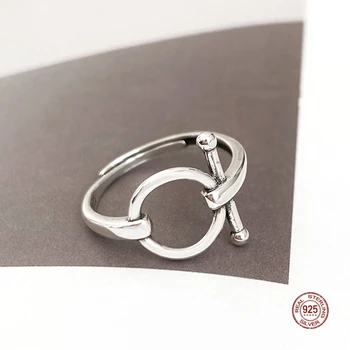 LKO Simplicity Geometry Circular 925 Sterling Silver Ring Vintage Punk Rings for Women Men Party Jewelry Ornaments Adjustable