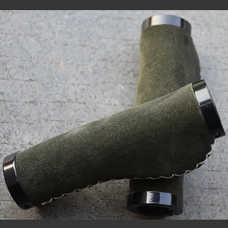 Leather bicycle handle set with suede leather for ventilation, sweat absorption and retro mountain folding