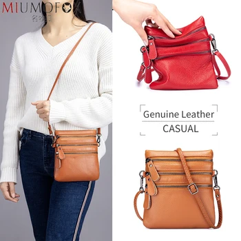 

Genuine Leather Women Messenger Bags Three-layer Zipper Interlayer Lady Mini Shoulder Crossbody Bag Fashion New Mobile Phone Bag