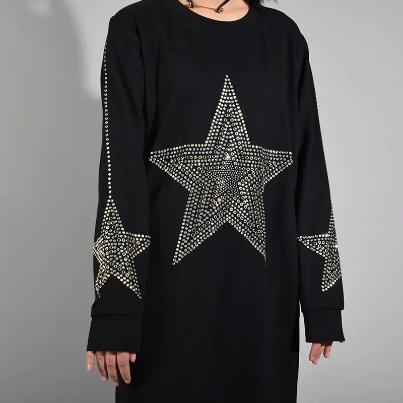 XITAO звездный узор женское платье миди уличная черная с длинным рукавом О-образным вырезом прямого размера плюс вечерние платья для ночного клуба осень KY582