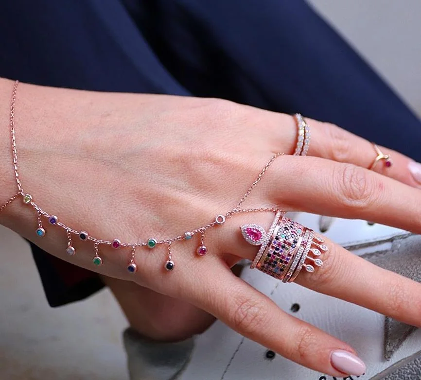 Minimalist Rose Gold Color Finger Link Chain cz Crystal Slave Bracelet for Women Girl Charm feminina pulseras | Украшения и