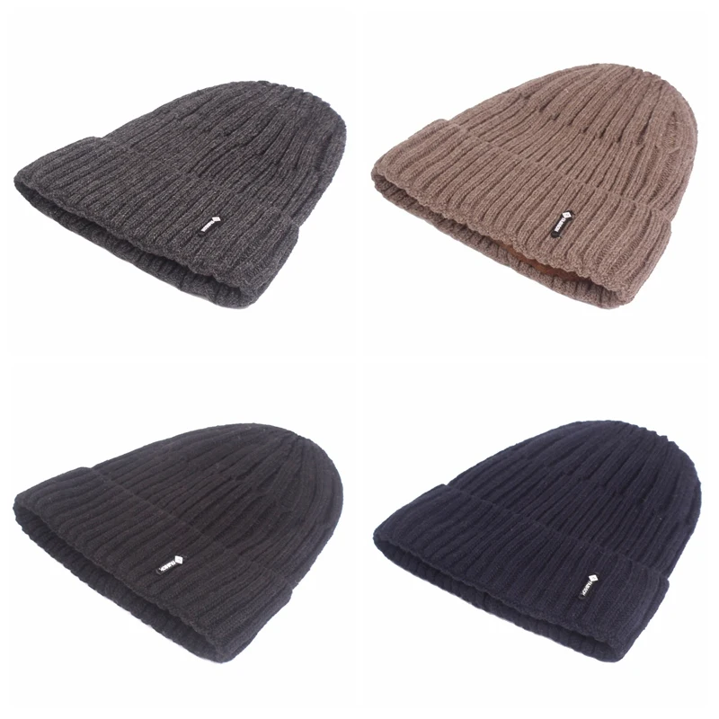 Men Women Winter Warm Knitting Hats Wool Baggy Slouchy Beanie Hat Skull Cap Velvet Lining Knitted Cuffed Beanie