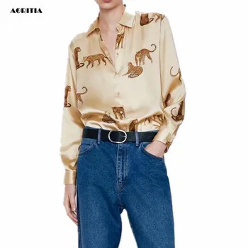 

2020 Spring Women Print Blouses Long Sleeve Turn-down Fashion Poplin Shirt