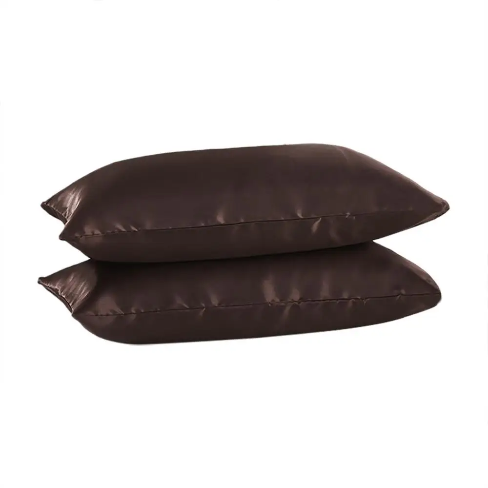 Simple satin silk pillowcase 2pcs solid color bedding envelope closed standard pillowcase wholesale purchasing#4JY25 - Цвет: Brown