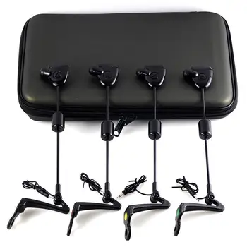 

4Pcs Fishing Swingers Set Fishing Bite Indicator LED Illuminated Indicator Carp Fishing Tackle In Zipper Case Signal Receiver