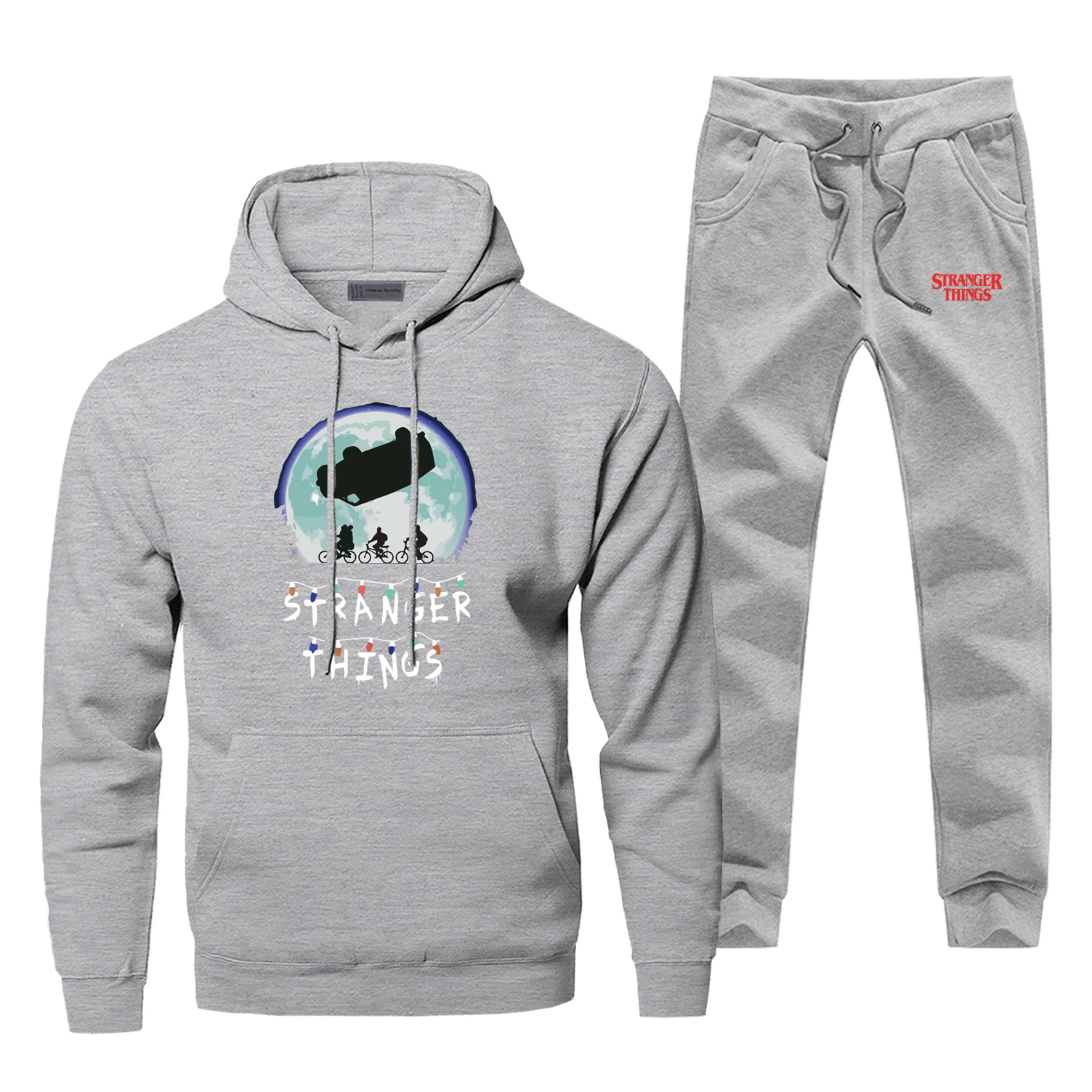 Stranger Things TV Show Fashion Men's Sets Casual Comfortable Eleven Men's Full Suit Tracksuit Balck Fleece Warm Sportsman Wear - Цвет: Gray