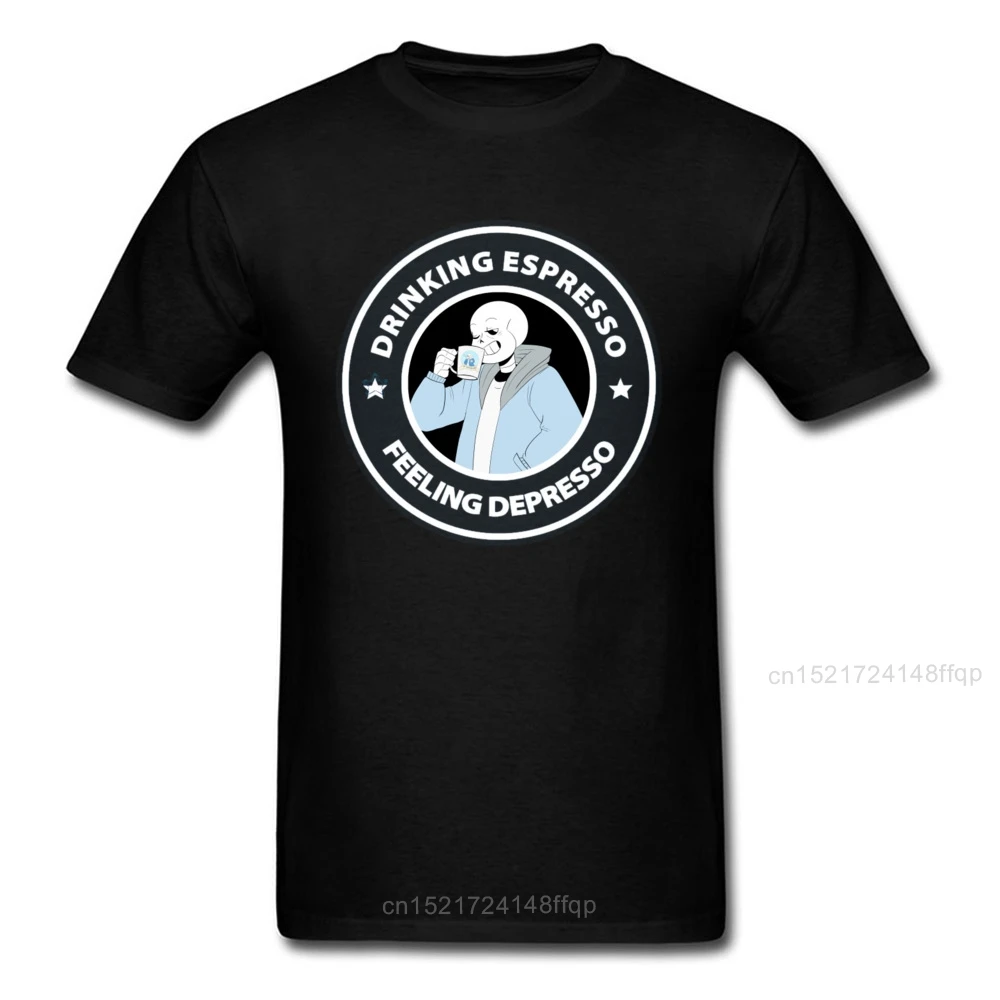 Undertale Sans T-Shirt Men Drink T Shirt Bones Skull Gamer Tshirt Funny Rpg Top Tees Slim Fit Cotton Black Streetwear Papyrus