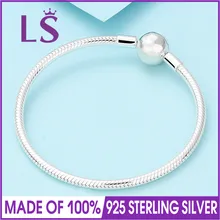 LSLuxury 925 пробы Серебряный гладкий серебряный браслет с застежкой подходит для оригинальных бусин Шарм. Хорошее ювелирное изделие для женщин подарок. W
