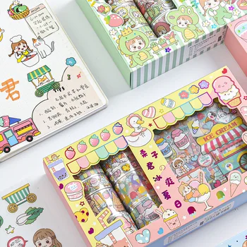 

Creative hand account tape and paper tape hand account material cute color printing tape set girl heart transparent tape