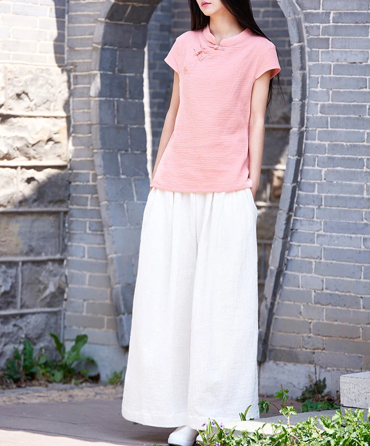 Летние хлопковые льняные широкие штаны для женщин, белые винтажные свободные штаны с карманами, черные плиссированные штаны с эластичной талией для женщин